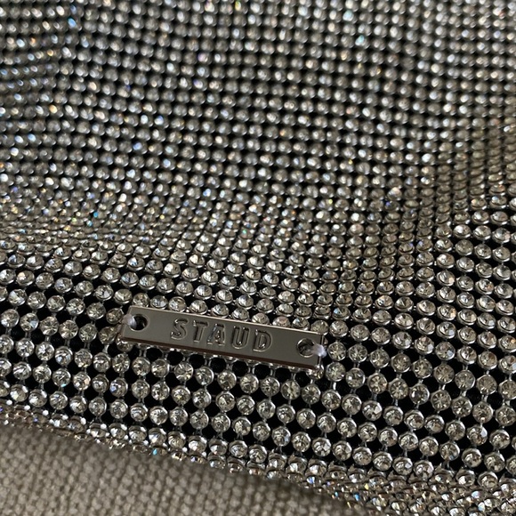 Staud Pepper Crystal Embellished Mini Moon Shoulder Bag Black Silver - Picture 4 of 14